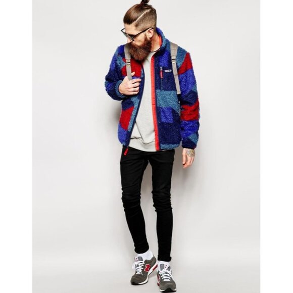 Patagonia Mens Classic Retro X Cardigan Deep Pile Glass Blocks Blue Size XL